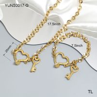 Stainless Steel 18K Gold Plated Classic Style Streetwear Plating Heart Shape Lock Bracelets Necklace main image 5