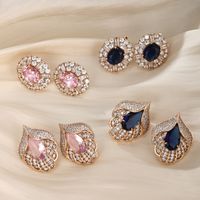 1 Pair Vintage Style Xuping Round Water Droplets Plating Inlay Alloy Copper Alloy Zircon 18k Gold Plated Ear Studs main image 1