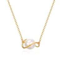 Edelstahl 304 18 Karat Vergoldet Elegant Einfacher Stil Überzug Inlay Runden Künstliche Perlen Halskette Mit Anhänger main image 5