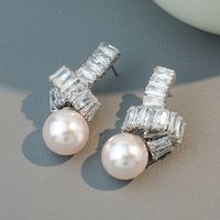 1 Pair Ig Style Shiny Round Knot Plating Inlay Copper Glass Bead Zircon Ear Studs main image 5
