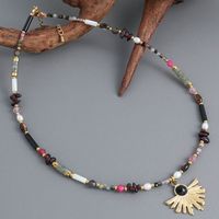 Retro Ethnic Style Geometric Stainless Steel Natural Stone Freshwater Pearl Beaded Handmade Inlay Artificial Gemstones Pendant Necklace main image 4