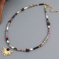 Retro Ethnic Style Geometric Stainless Steel Natural Stone Freshwater Pearl Beaded Handmade Inlay Artificial Gemstones Pendant Necklace main image 5