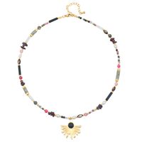 Retro Ethnic Style Geometric Stainless Steel Natural Stone Freshwater Pearl Beaded Handmade Inlay Artificial Gemstones Pendant Necklace sku image 1