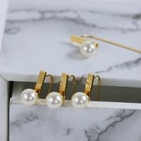 1 Pair French Style Sweet Commute Geometric Plating Inlay 304 Stainless Steel Artificial Pearls 18K Gold Plated Drop Earrings main image 5