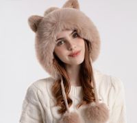 Women's Cute Simple Style Cat Pom Poms Ear Warap Wool Cap main image 1
