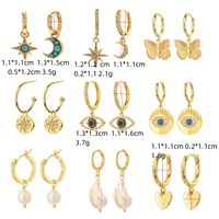 Fashion Heart Devil Eye Plated 14k Real Gold Zircon Pearl Copper Earrings main image 3