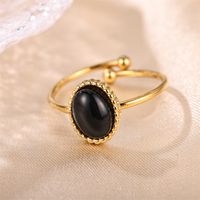 Stainless Steel Elegant Retro Lady Plating Inlay Round Natural Stone Open Rings main image 6