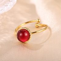 Stainless Steel Elegant Retro Lady Plating Inlay Round Natural Stone Open Rings main image 5