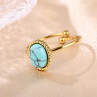 Stainless Steel Elegant Retro Lady Plating Inlay Round Natural Stone Open Rings main image 8