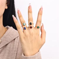 Stainless Steel Elegant Retro Lady Plating Inlay Round Natural Stone Open Rings main image 10