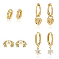 1 Pair Casual Simple Style Hexagram Heart Shape Plating Inlay Copper Zircon 18k Gold Plated Hoop Earrings Drop Earrings Ear Cuffs main image 4