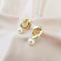 1 Pair Simple Style Geometric Polishing Plating Copper Alloy Pearl Gold Plated Drop Earrings main image 5