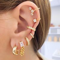 1 Pair Simple Style Geometric Plating Inlay Copper Zircon 18k Gold Plated Hoop Earrings Ear Cuffs main image 1