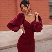 Fashion Autumn Hot Selling Dress Skirt Mid-length Waist Puff Sleeve Stretch Cotton Long Dress main image 1