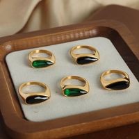 Casual Glam Simple Style Geometric Glass Titanium Steel Plating Inlay Glass 18k Gold Plated Rings main image 5