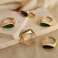 Casual Glam Simple Style Geometric Glass Titanium Steel Plating Inlay Glass 18k Gold Plated Rings main image 9
