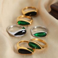 Casual Glam Simple Style Geometric Glass Titanium Steel Plating Inlay Glass 18k Gold Plated Rings main image 1