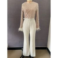 Women's Daily Street Casual Solid Color Full Length Sequins Feather Jumpsuits main image 2