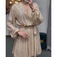 Women's Sequin Dress Sexy V Neck Sequins Long Sleeve Solid Color Above Knee Banquet Party main image 1