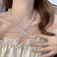 Elegant Simple Style Heart Shape Alloy Beaded Inlay Artificial Pearls Women's Necklace sku image 1