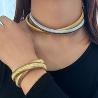 Stainless Steel 18K Gold Plated Roman Style Plating Solid Color Bracelets Necklace main image video