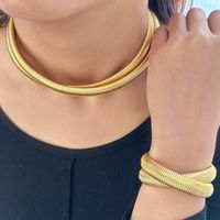 Stainless Steel 18K Gold Plated Roman Style Plating Solid Color Bracelets Necklace main image 3