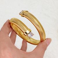 Retro Geometric 304 Stainless Steel 18K Gold Plated Zircon Bangle In Bulk main image 5