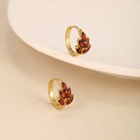 1 Pair Chinoiserie Vintage Style Leaf Grain Plating Inlay Copper Alloy Artificial Gemstones 24k Gold Plated Hoop Earrings main image 4