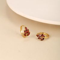 1 Pair Chinoiserie Vintage Style Leaf Grain Plating Inlay Copper Alloy Artificial Gemstones 24k Gold Plated Hoop Earrings main image 3