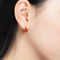 1 Pair Chinoiserie Vintage Style Leaf Grain Plating Inlay Copper Alloy Artificial Gemstones 24k Gold Plated Hoop Earrings main image 1