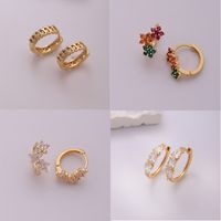 1 Pair Elegant Sweet Shamrock Four Leaf Clover Flower Plating Inlay Imitation Diamond Copper Zircon 18k Gold Plated Hoop Earrings main image 1