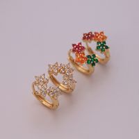 1 Pair Elegant Sweet Shamrock Four Leaf Clover Flower Plating Inlay Imitation Diamond Copper Zircon 18k Gold Plated Hoop Earrings main image 3