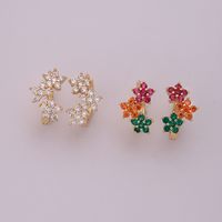 1 Pair Elegant Sweet Shamrock Four Leaf Clover Flower Plating Inlay Imitation Diamond Copper Zircon 18k Gold Plated Hoop Earrings main image 8