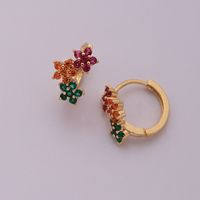 1 Pair Elegant Sweet Shamrock Four Leaf Clover Flower Plating Inlay Imitation Diamond Copper Zircon 18k Gold Plated Hoop Earrings sku image 3