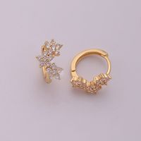 1 Pair Elegant Sweet Shamrock Four Leaf Clover Flower Plating Inlay Imitation Diamond Copper Zircon 18k Gold Plated Hoop Earrings sku image 4