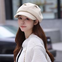 Women's Elegant Sweet Solid Color Button Curved Eaves Eaveless Floppy Hat main image 4