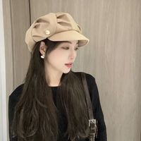 Women's Elegant Sweet Solid Color Button Curved Eaves Eaveless Floppy Hat main image 5