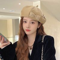 Women's Elegant Sweet Bow Knot Curved Eaves Eaveless Ivy Cap Beret Hat sku image 2