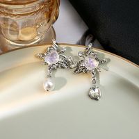 1 Pair Streetwear Butterfly Inlay Artificial Pearl Alloy Artificial Gemstones Drop Earrings sku image 2