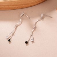 1 Pair Simple Style Curve Tassel Tassel Plating Inlay Copper Zircon White Gold Plated Drop Earrings main image 4