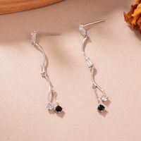 1 Pair Simple Style Curve Tassel Tassel Plating Inlay Copper Zircon White Gold Plated Drop Earrings main image 1