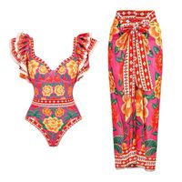 Women's Vacation Flower Ruffles Backless One Piece Swimwear main image 6