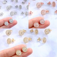 1 Pair Elegant Shiny Round Letter Plating Inlay Copper Zircon 14k Gold Plated Ear Studs main image 3