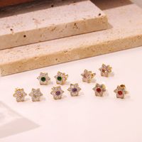 1 Pair Sweet Simple Style Flower Plating Inlay Stainless Steel Zircon White Gold Plated Gold Plated Ear Studs main image 2