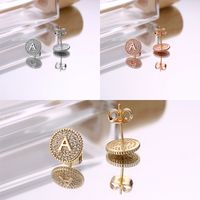 1 Pair Elegant Shiny Round Letter Plating Inlay Copper Zircon 14k Gold Plated Ear Studs main image 1