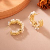 1 Pair Casual Elegant Flower Plating Alloy Rhinestones Pearl 14k Gold Plated Ear Studs main image 6