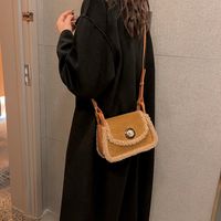 Women's Pu Leather Suede Solid Color Basic Classic Style Sewing Thread Square Flip Cover Fashion Backpack sku image 2