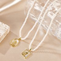 Vintage Style Flower Stainless Steel Imitation Pearl Beaded Plating 18k Gold Plated Pendant Necklace main image 3