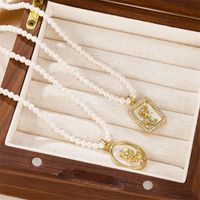 Vintage Style Flower Stainless Steel Imitation Pearl Beaded Plating 18k Gold Plated Pendant Necklace main image 4