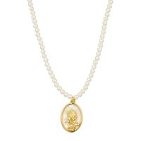 Vintage Style Flower Stainless Steel Imitation Pearl Beaded Plating 18k Gold Plated Pendant Necklace main image 5